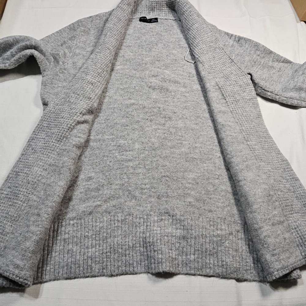 Verve Ami Gray Waffle Knit Shawl Collar Open Front Cardigan Sweater Womans M - Picture 5 of 11